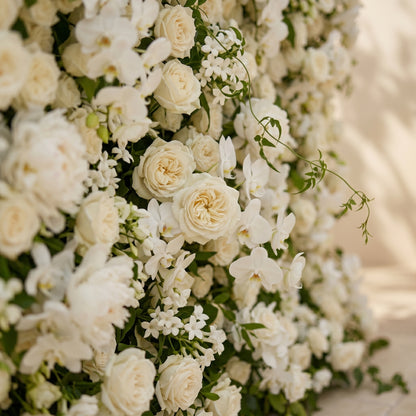 Maelette:Classic and Luxury 5D White Roses Flower Wall with Greenery for Weddings&amp;Event Decor maelette detail 2