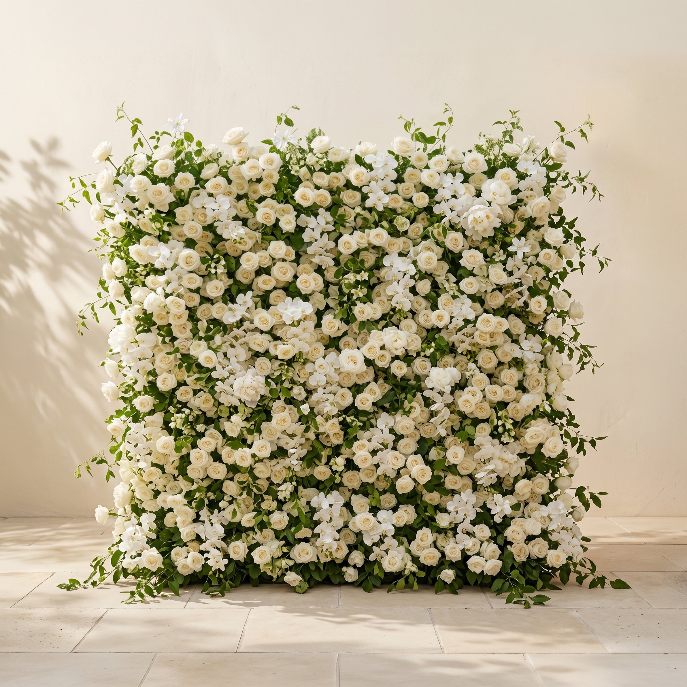 Maelette:Classic and Luxury 5D White Roses Flower Wall with Greenery for Weddings&amp;Event Decor maelette front