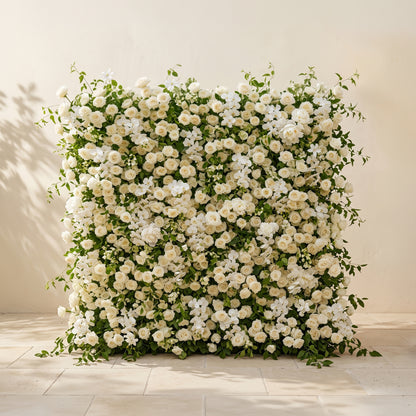 Maelette:Classic and Luxury 5D White Roses Flower Wall with Greenery for Weddings&amp;Event Decor maelette front