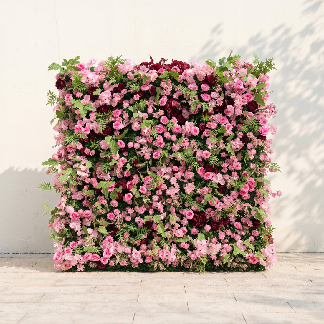 Malrella: Luxury 5D Pink roses Flower wall with Greenery for Outdoor Weddings&amp;Event Decor malrella front