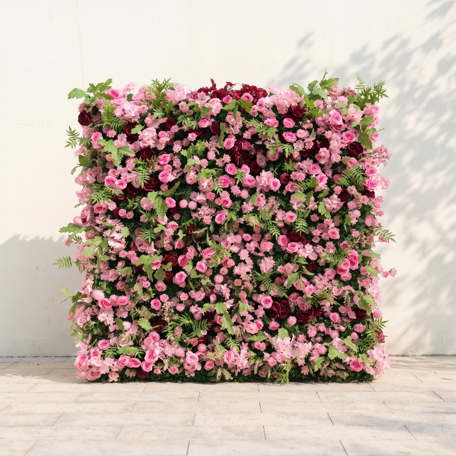 Malrella: Luxury 5D Pink roses Flower wall with Greenery for Outdoor Weddings&amp;Event Decor malrella front