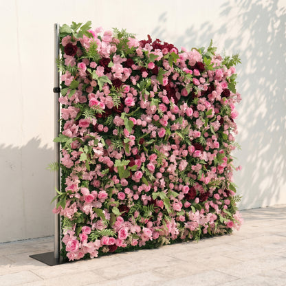 Malrella: Luxury 5D Pink roses Flower wall with Greenery for Outdoor Weddings&amp;Event Decor malrella left