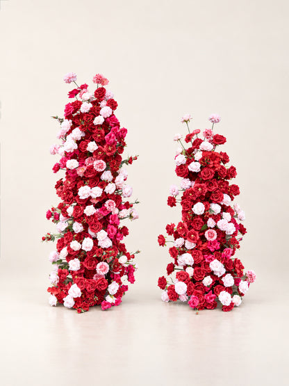 Mara: Red and White Rose Calla Lily Wedding Background Arch Pillar Decorative Flower Row Excluding Frame