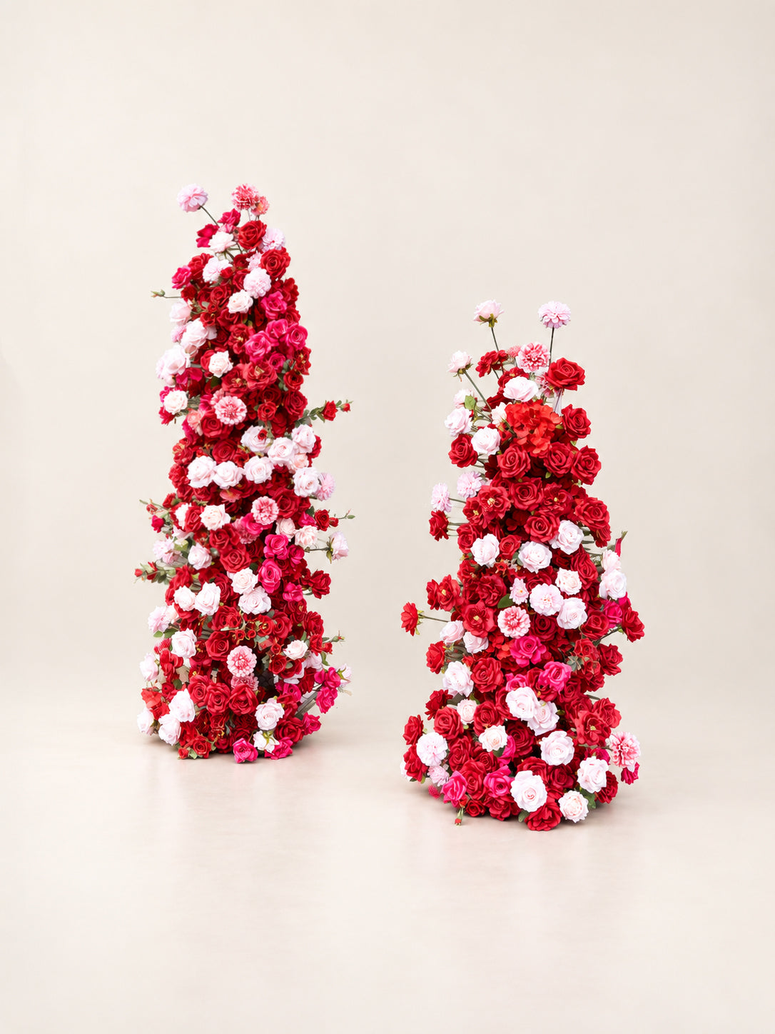 Mara: Red and White Rose Calla Lily Wedding Background Arch Pillar Decorative Flower Row Excluding Frame