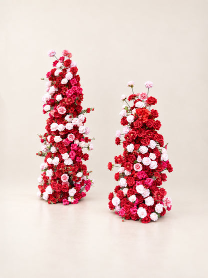 Mara: Red and White Rose Calla Lily Wedding Background Arch Pillar Decorative Flower Row Excluding Frame