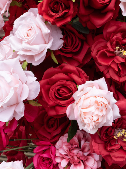 Mara: Red and White Rose Calla Lily Wedding Background Arch Pillar Decorative Flower Row Excluding Frame
