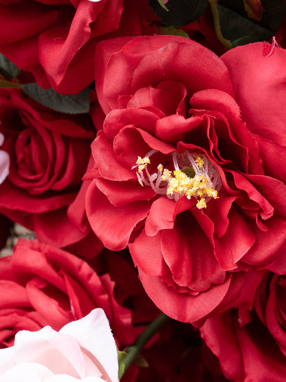 Mara: Red and White Rose Calla Lily Wedding Background Arch Pillar Decorative Flower Row Excluding Frame
