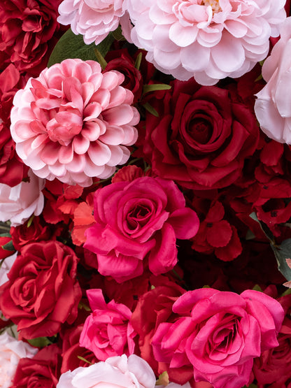 Mara: Red and White Rose Calla Lily Wedding Background Arch Pillar Decorative Flower Row Excluding Frame