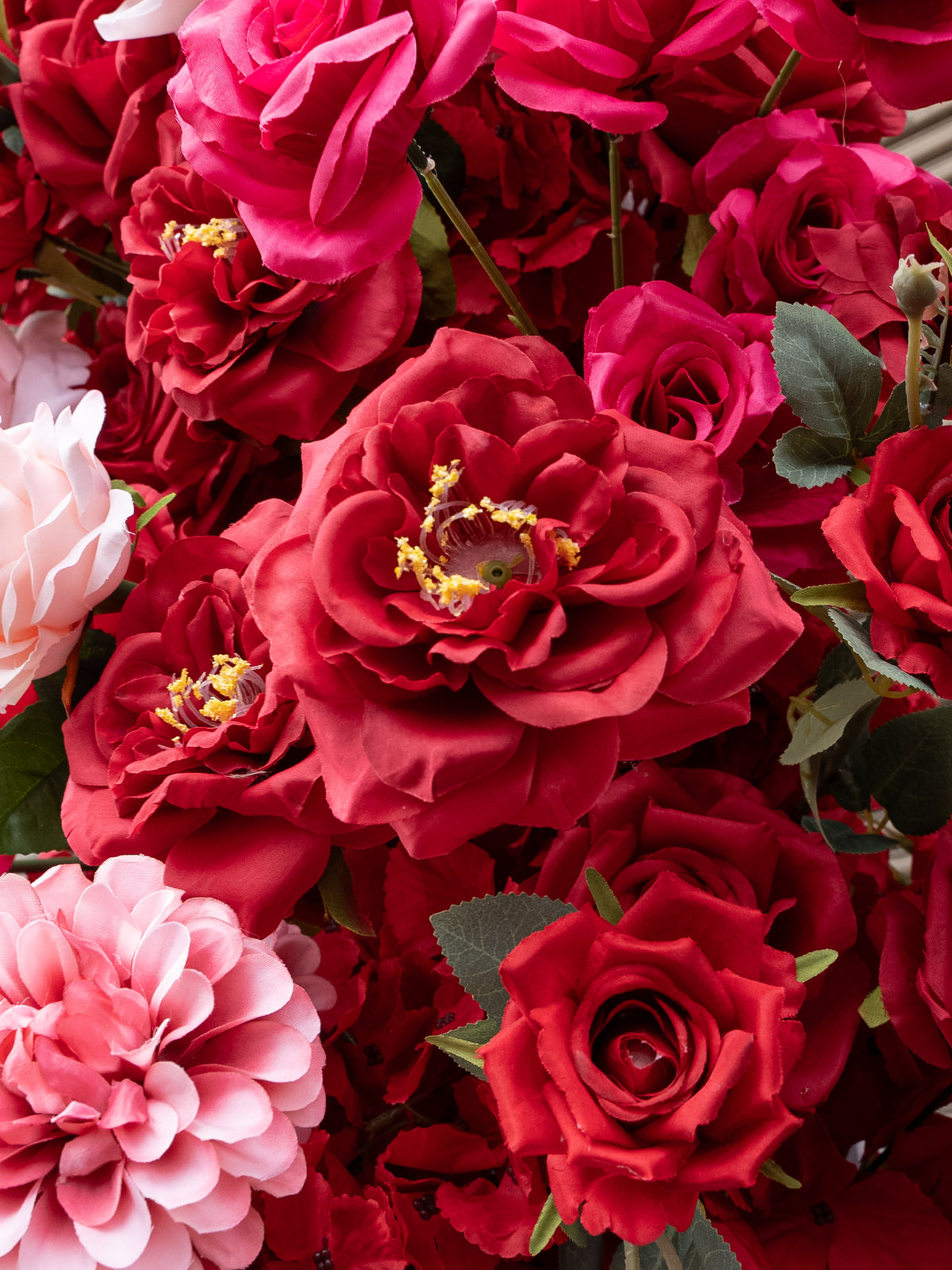 Mara: Red and White Rose Calla Lily Wedding Background Arch Pillar Decorative Flower Row Excluding Frame
