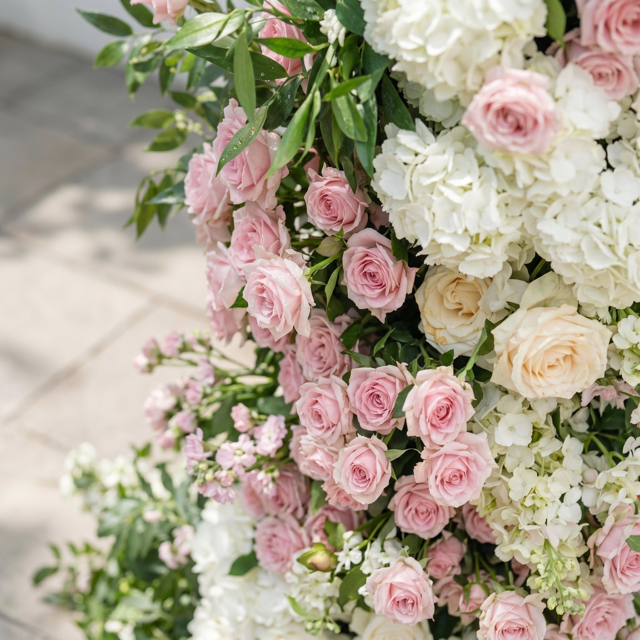 Marellina Flower Arch: Dusty Pink Roses Flower Arch with White Hydrangea for Luxury and Natural Garden Weddings&amp;Events Decoration Incuding Frame