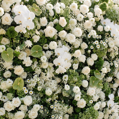 Marellina:5D Green &amp; Ivory White Silk Rose Flower Wall Roll-Up Fabric Backdrop for Romantic Weddings &amp; Proposals