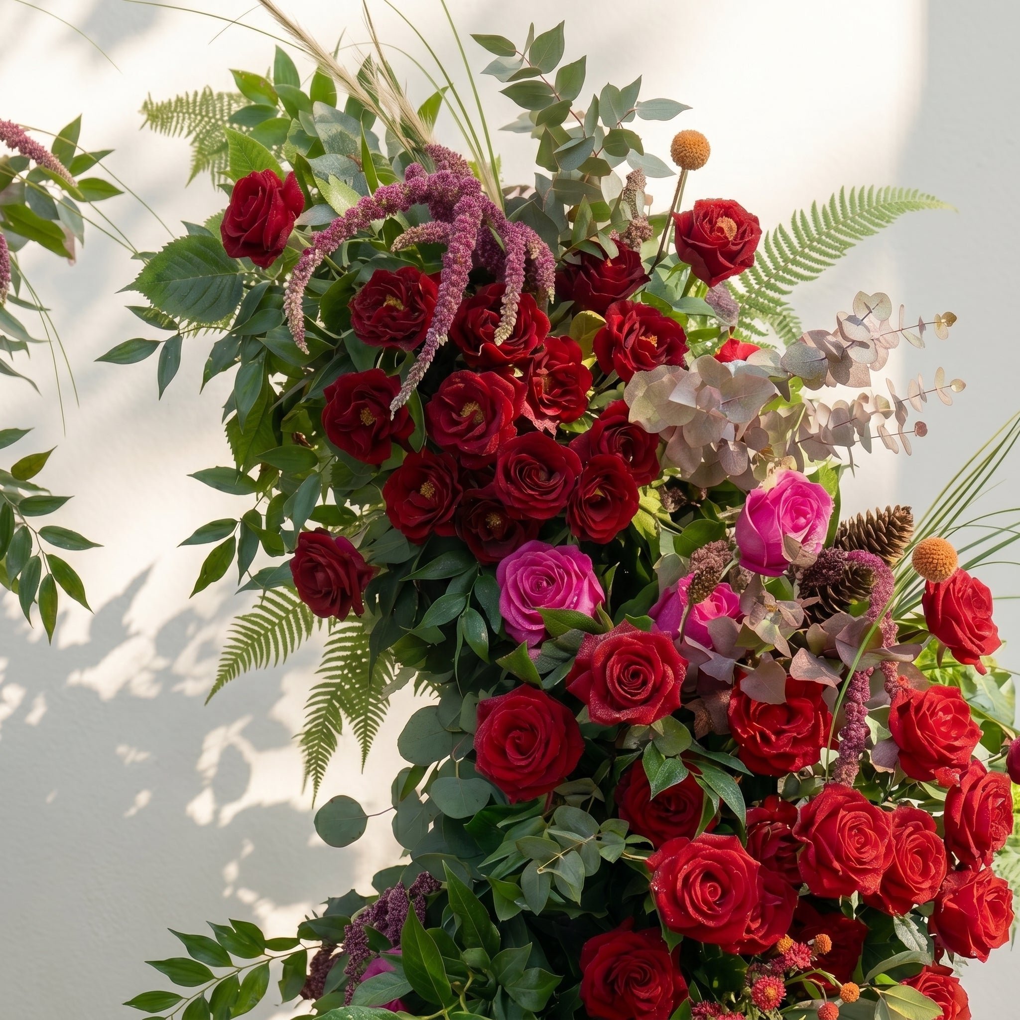 Marellyn Horn Arch: Luxury Floral Arch with Red Roses and Greenery Flower Arch for Garden Weddings&amp;Chrismas Events Decoration Incuding Frame