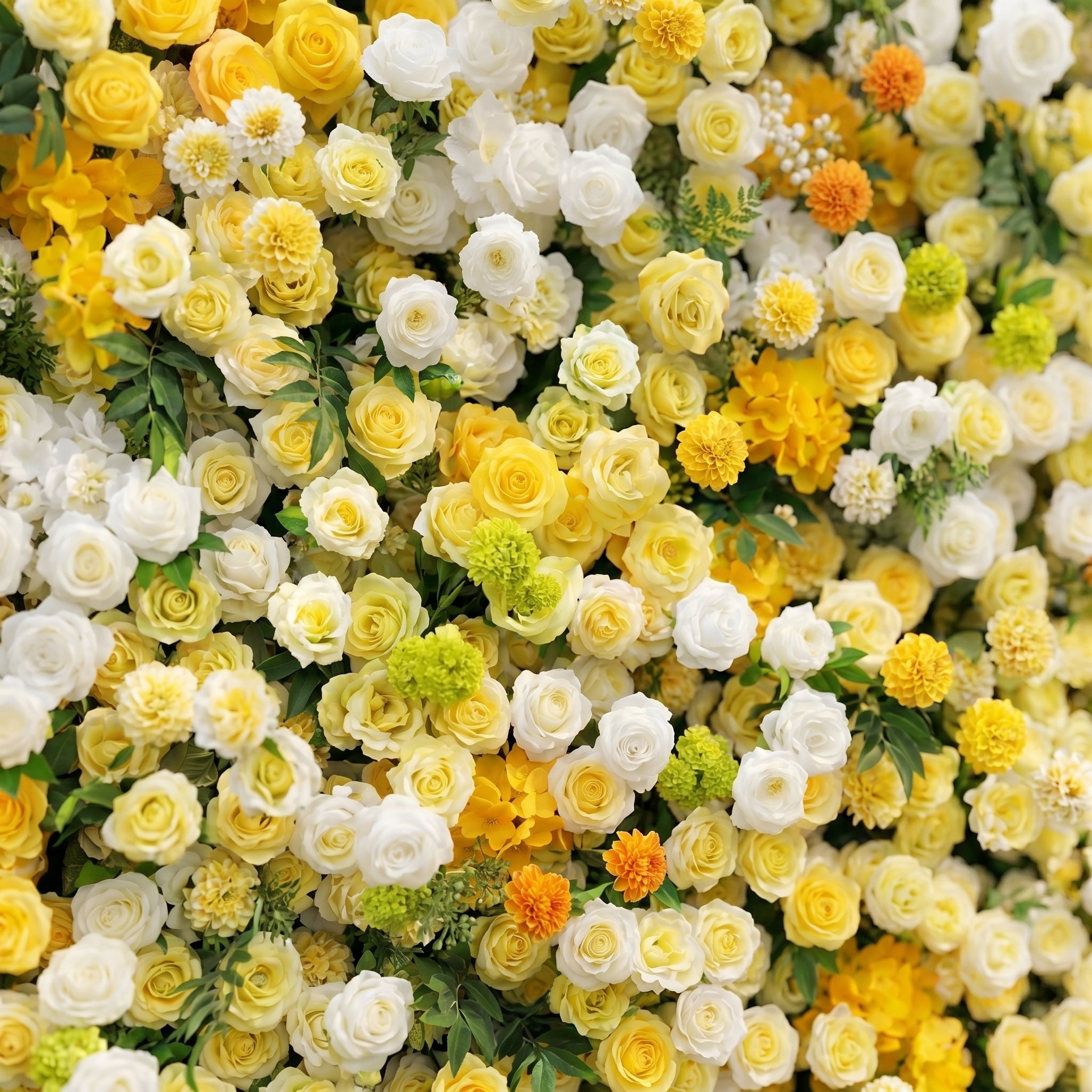 Marellyn:5D Bright Yellow &amp; Ivory White Silk Rose Flower Wall Roll-Up Fabric Backdrop for Romantic Weddings &amp; Proposals