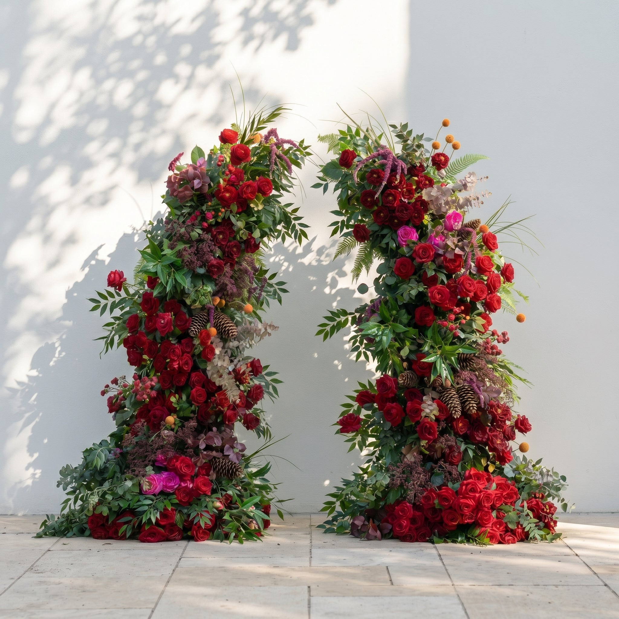 Marellyn Horn Arch: Luxury Floral Arch with Red Roses and Greenery Flower Arch for Garden Weddings&amp;Chrismas Events Decoration Incuding Frame