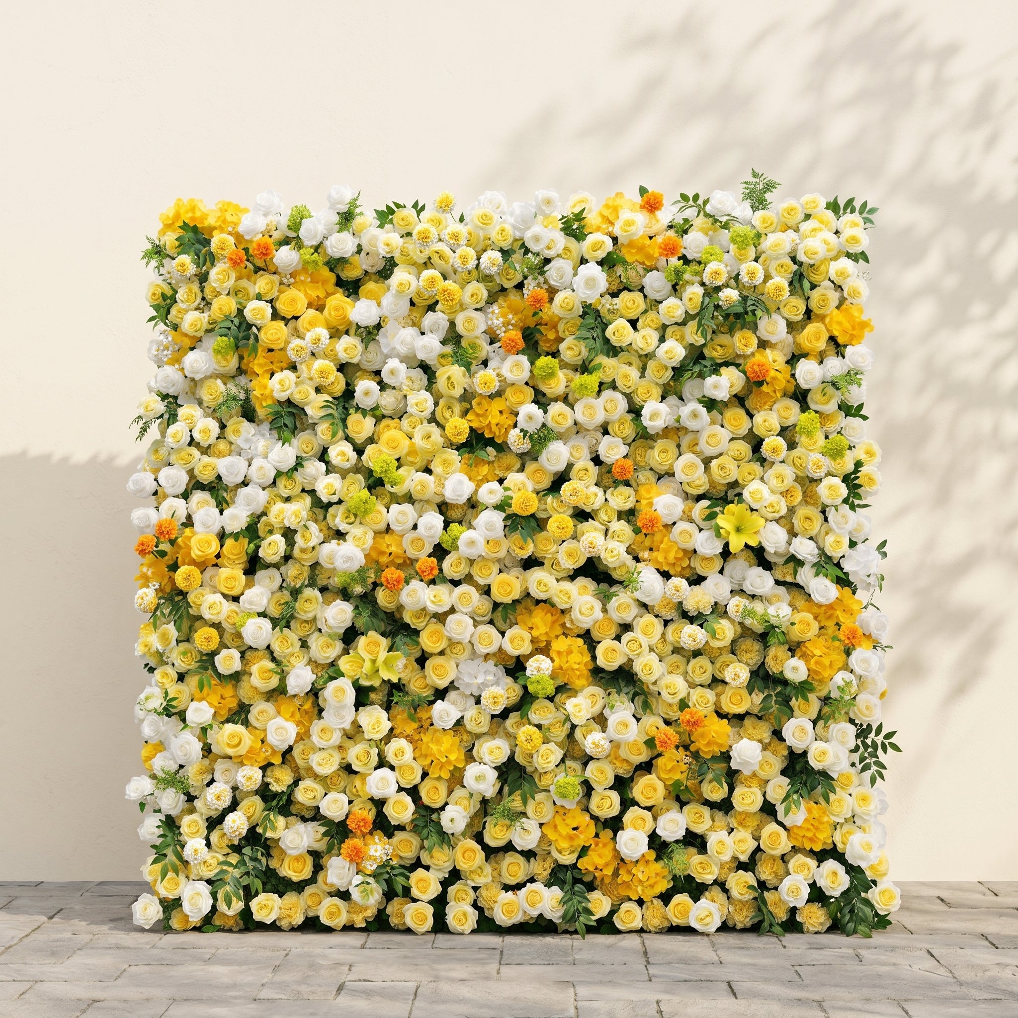 Marellyn:5D Bright Yellow &amp; Ivory White Silk Rose Flower Wall Roll-Up Fabric Backdrop for Romantic Weddings &amp; Proposals
