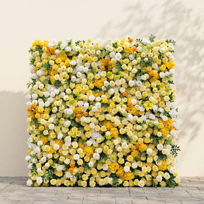 Marellyn:5D Bright Yellow &amp; Ivory White Silk Rose Flower Wall Roll-Up Fabric Backdrop for Romantic Weddings &amp; Proposals