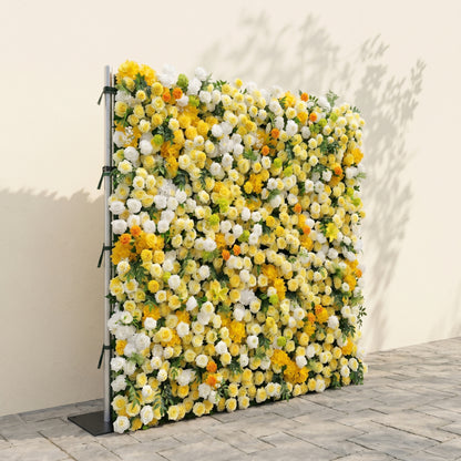 Marellyn:5D Bright Yellow &amp; Ivory White Silk Rose Flower Wall Roll-Up Fabric Backdrop for Romantic Weddings &amp; Proposals