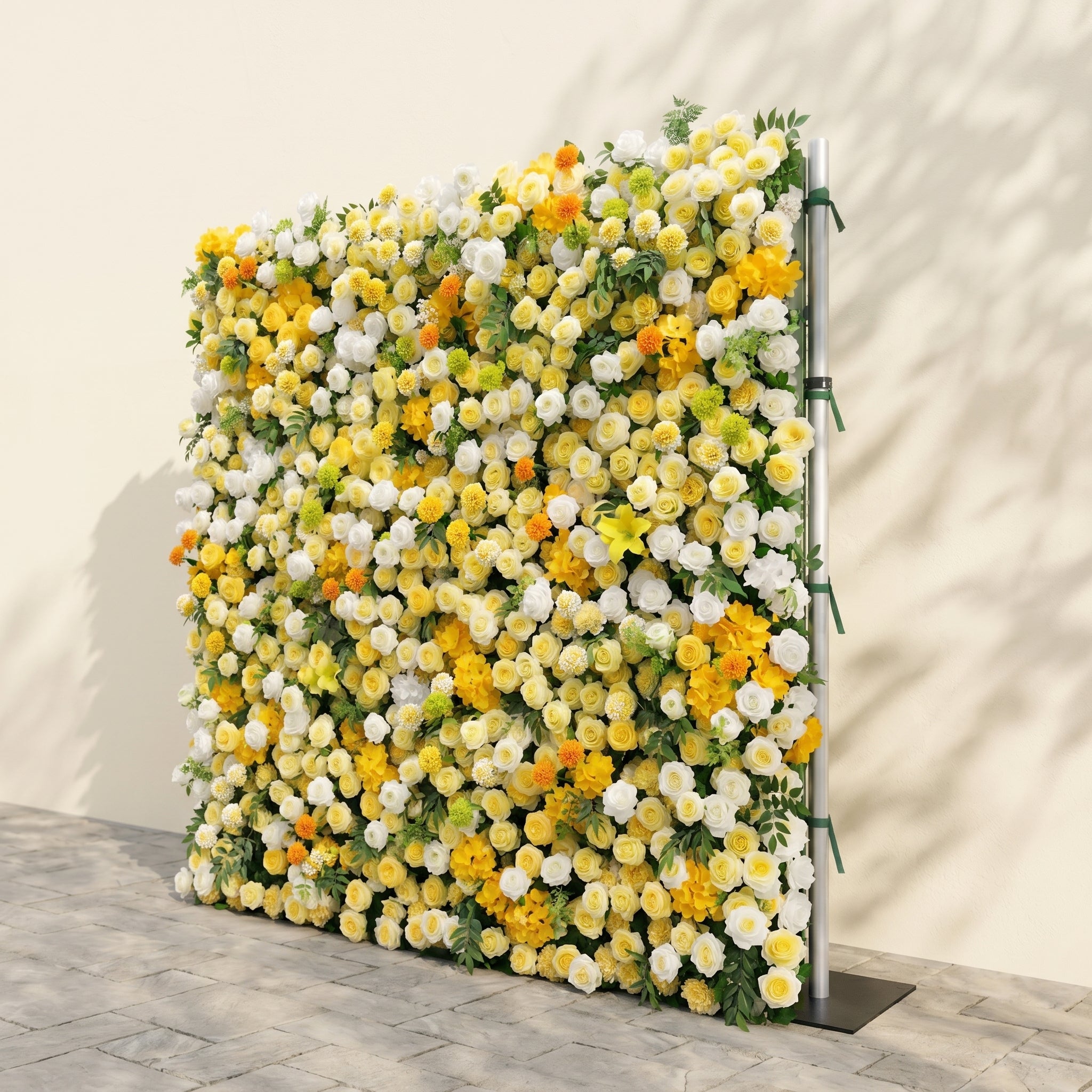 Marellyn:5D Bright Yellow &amp; Ivory White Silk Rose Flower Wall Roll-Up Fabric Backdrop for Romantic Weddings &amp; Proposals