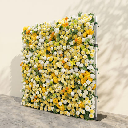 Marellyn:5D Bright Yellow &amp; Ivory White Silk Rose Flower Wall Roll-Up Fabric Backdrop for Romantic Weddings &amp; Proposals