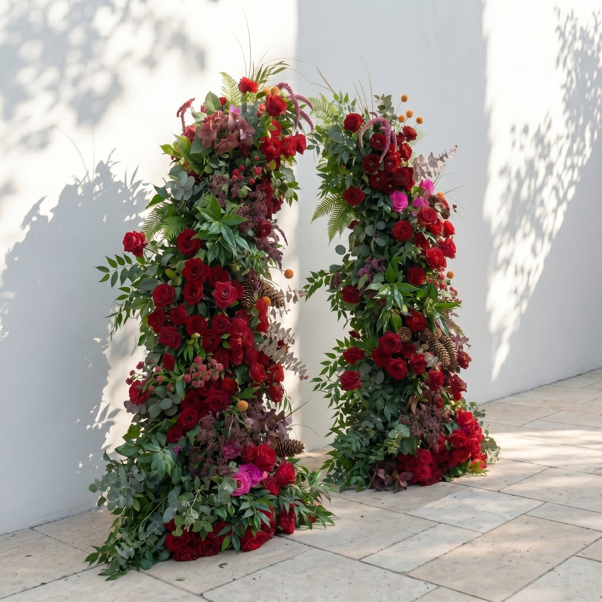 Marellyn Horn Arch: Luxury Floral Arch with Red Roses and Greenery Flower Arch for Garden Weddings&amp;Chrismas Events Decoration Incuding Frame