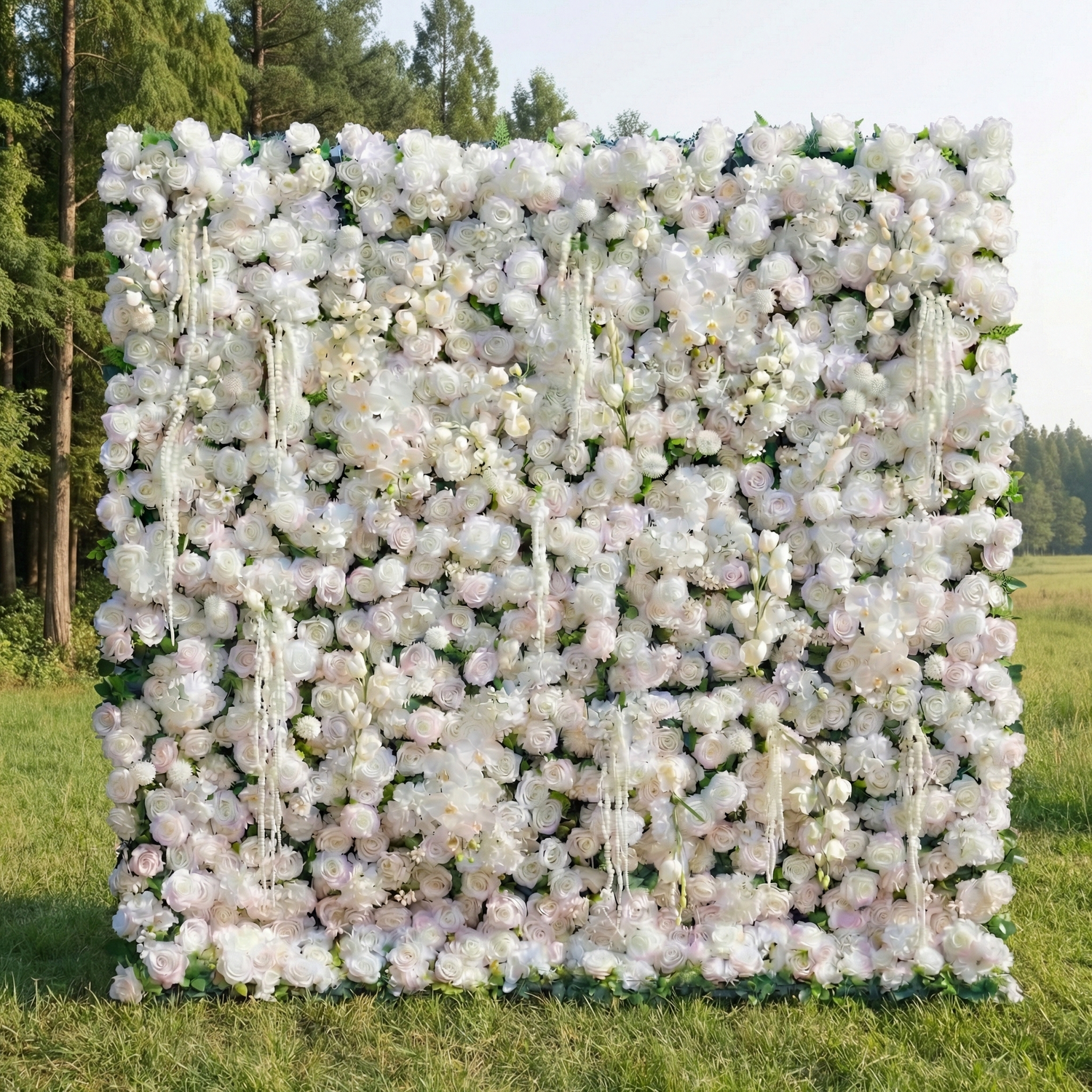 Marina: 5D Ivory &amp; Light Blush Silk Rose Flower Wall Roll-Up Fabric Backdrop for Elegant Wedding &amp; Bridal Shower Party