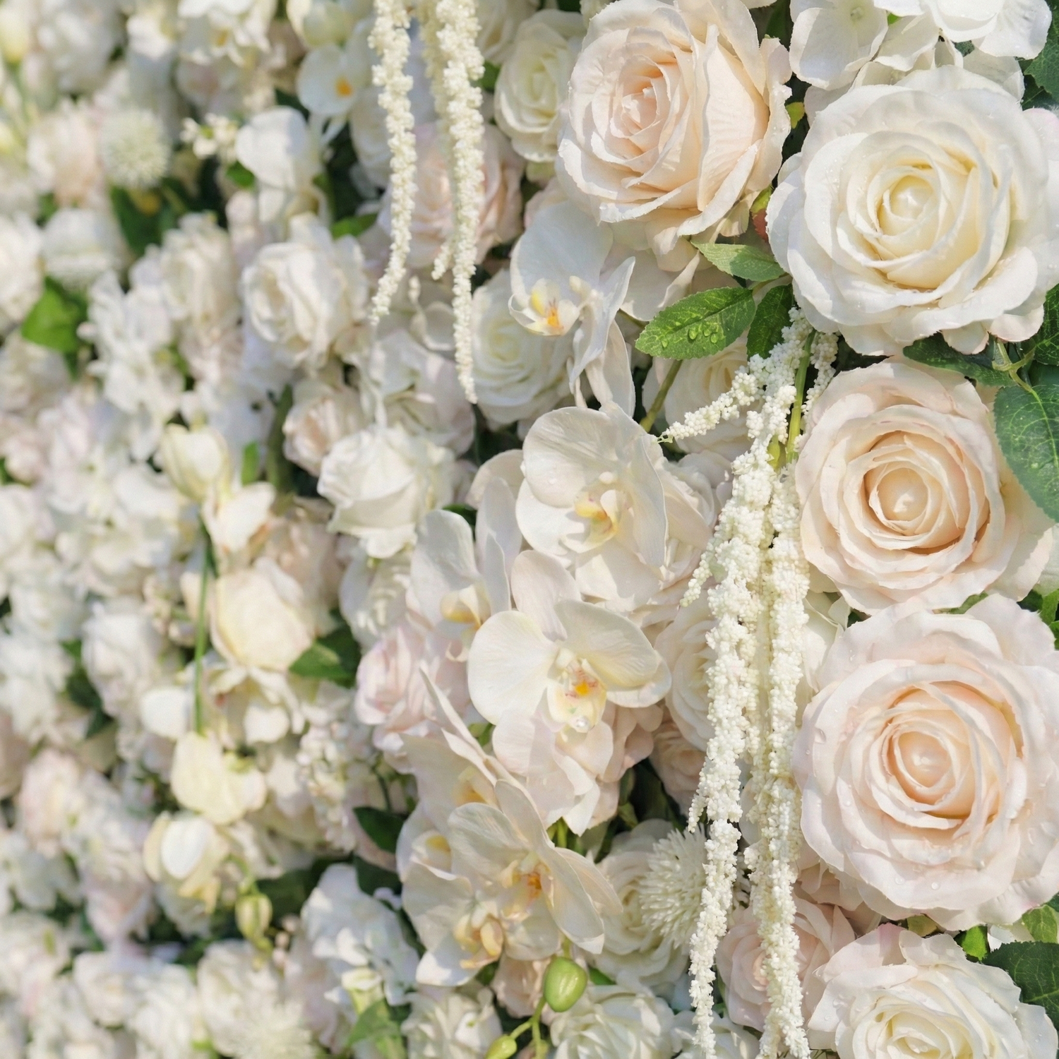 Marina: 5D Ivory &amp; Light Blush Silk Rose Flower Wall Roll-Up Fabric Backdrop for Elegant Wedding &amp; Bridal Shower Party