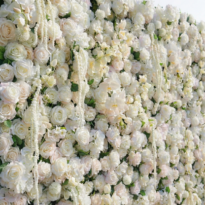 Marina: 5D Ivory &amp; Light Blush Silk Rose Flower Wall Roll-Up Fabric Backdrop for Elegant Wedding &amp; Bridal Shower Party