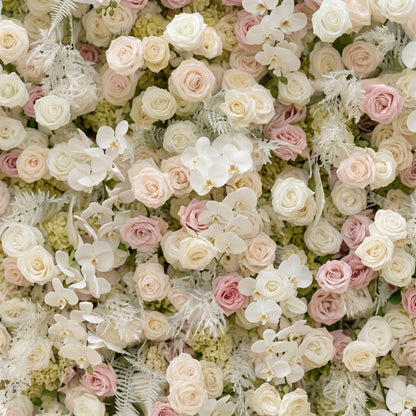 Mavenena:5D Neutral Cream Blush Pink &amp; Ivory White Silk Rose Flower Wall Roll-Up Fabric Backdrop for Romantic Weddings &amp; Proposals