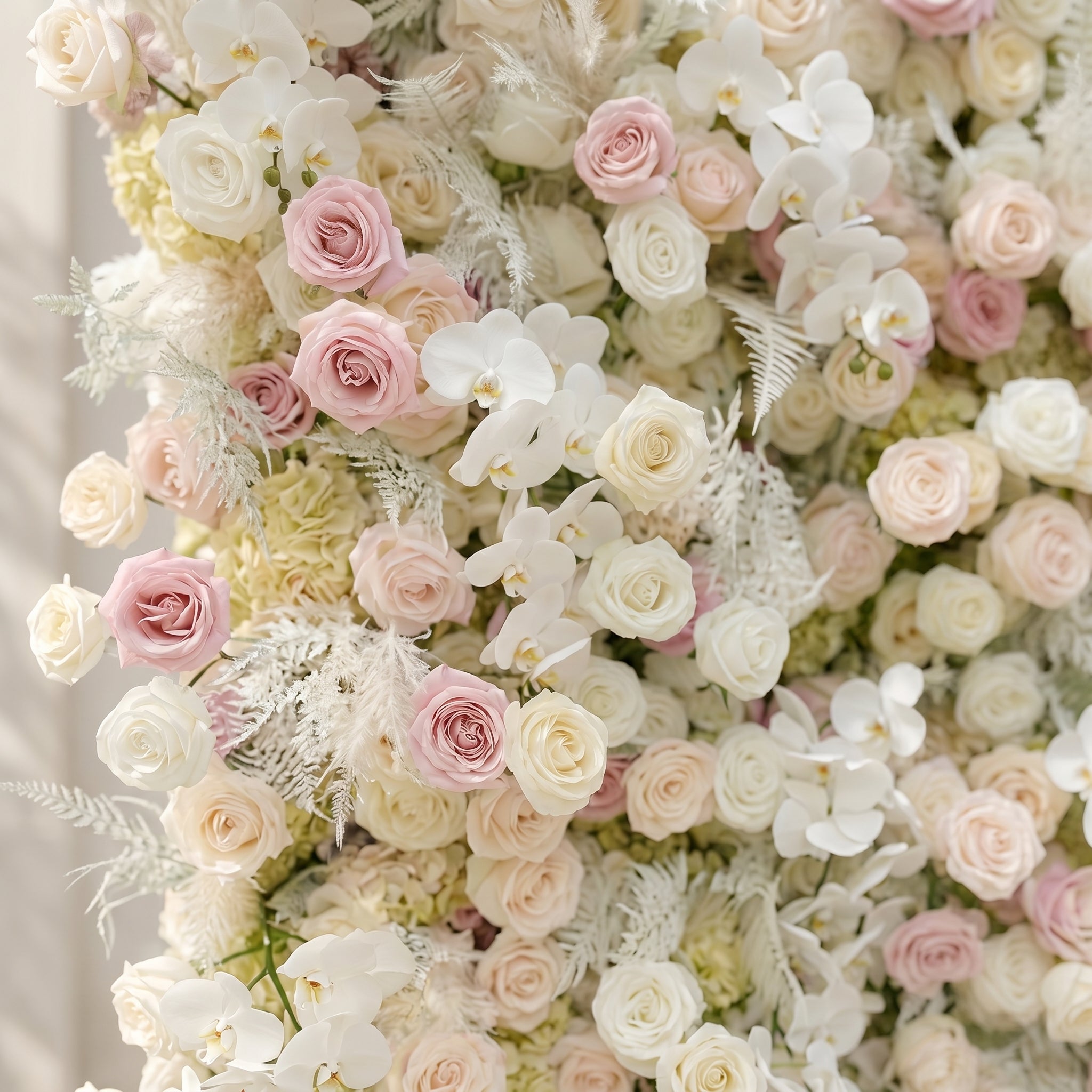 Mavenena:5D Neutral Cream Blush Pink &amp; Ivory White Silk Rose Flower Wall Roll-Up Fabric Backdrop for Romantic Weddings &amp; Proposals