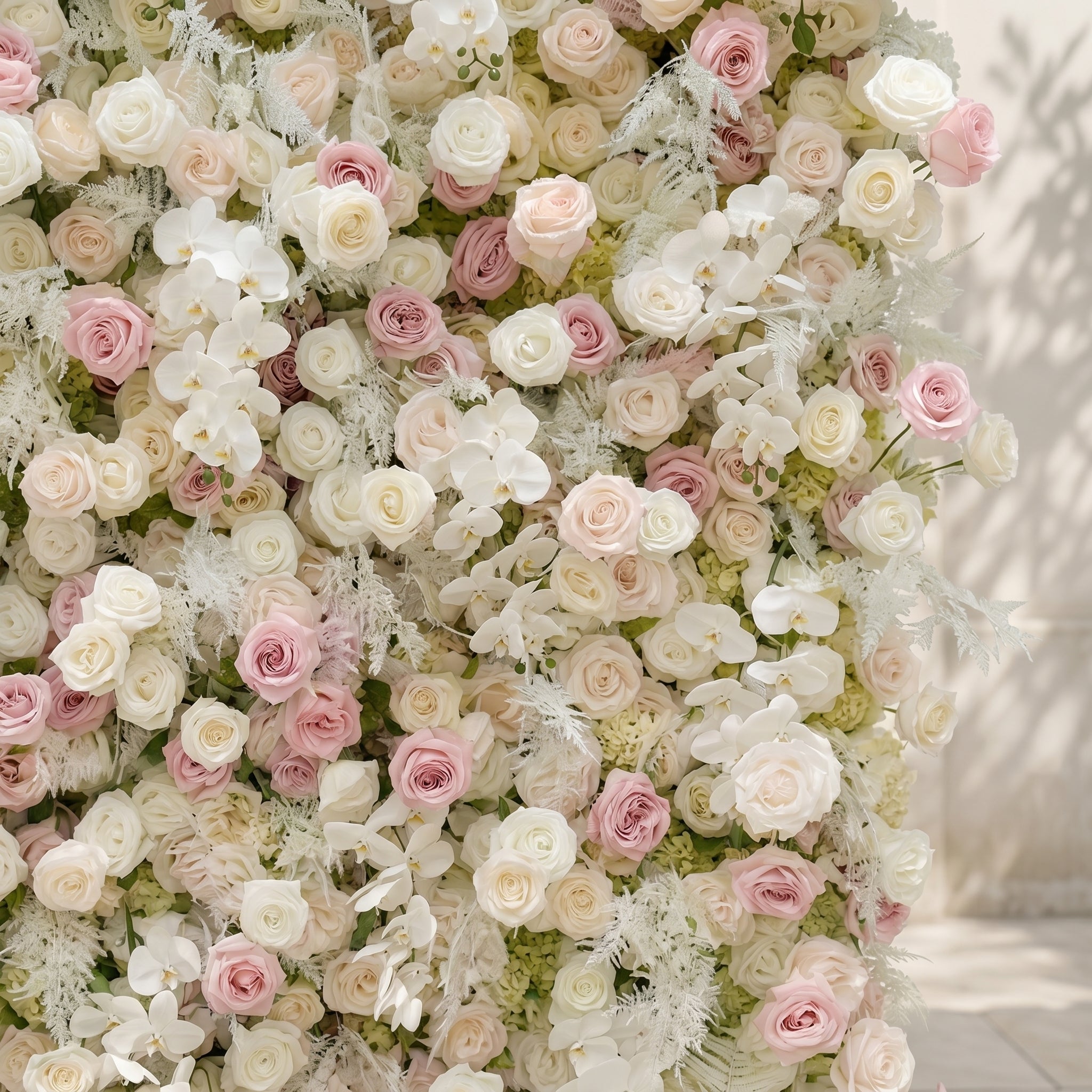 Mavenena:5D Neutral Cream Blush Pink &amp; Ivory White Silk Rose Flower Wall Roll-Up Fabric Backdrop for Romantic Weddings &amp; Proposals