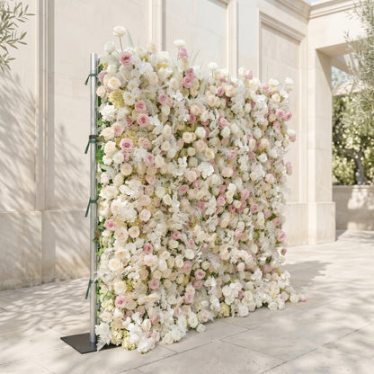 Mavenena:5D Neutral Cream Blush Pink &amp; Ivory White Silk Rose Flower Wall Roll-Up Fabric Backdrop for Romantic Weddings &amp; Proposals