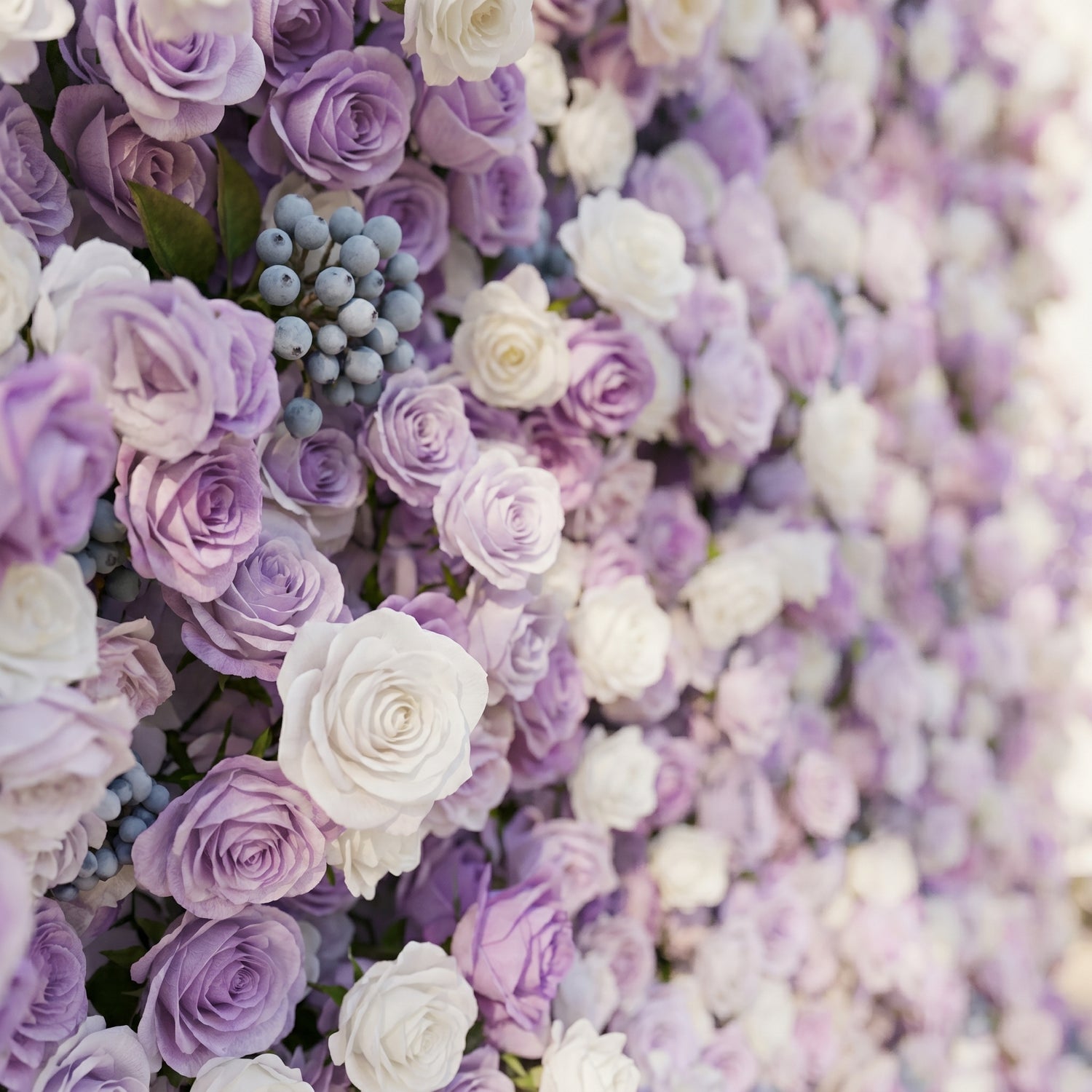 Mavenorae: New 5D Luxury Purple&amp;White roses Flower wall with blueberry for Weddings&amp;Event Decor mavenorae detail 2