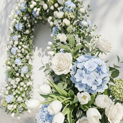 Mavenrella Flower Arch: Luxury Classic White&amp;Green Floral Arch with Light Blue Hydrangeas Flower Arch for Weddings&amp;Events Decoration Incuding Frame