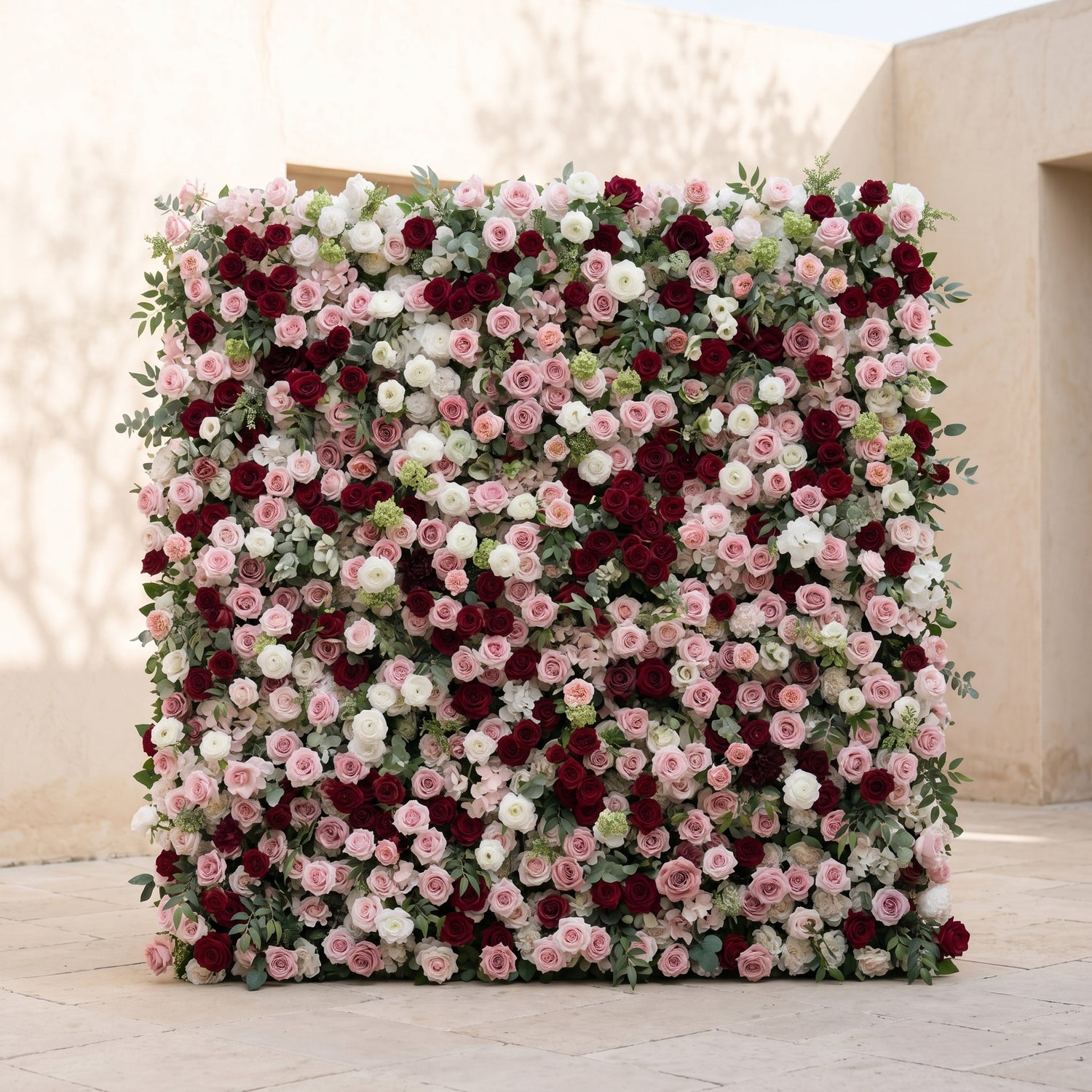 Mavenrella:5D Burgundy Red, Blush Pink &amp; Ivory White Silk Rose Flower Wall Roll-Up Fabric Backdrop for Romantic Weddings &amp; Proposals