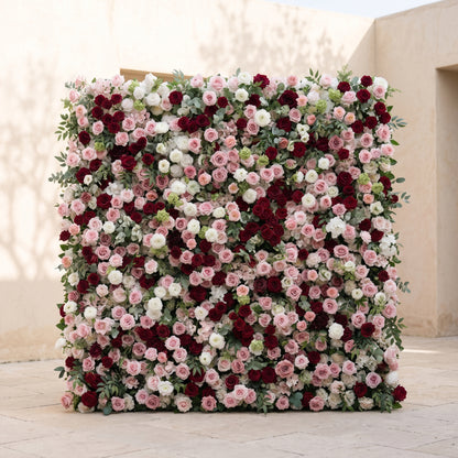 Mavenrella:5D Burgundy Red, Blush Pink &amp; Ivory White Silk Rose Flower Wall Roll-Up Fabric Backdrop for Romantic Weddings &amp; Proposals