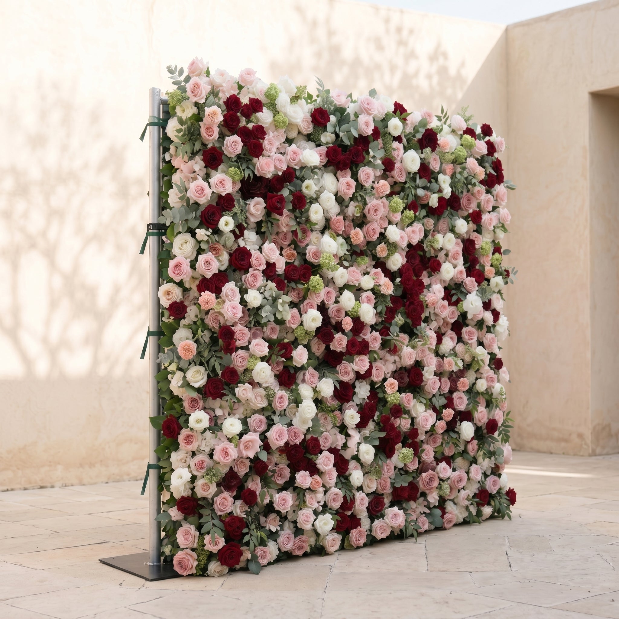 Mavenrella:5D Burgundy Red, Blush Pink &amp; Ivory White Silk Rose Flower Wall Roll-Up Fabric Backdrop for Romantic Weddings &amp; Proposals