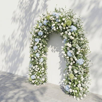 Mavenrella Flower Arch: Luxury Classic White&amp;Green Floral Arch with Light Blue Hydrangeas Flower Arch for Weddings&amp;Events Decoration Incuding Frame