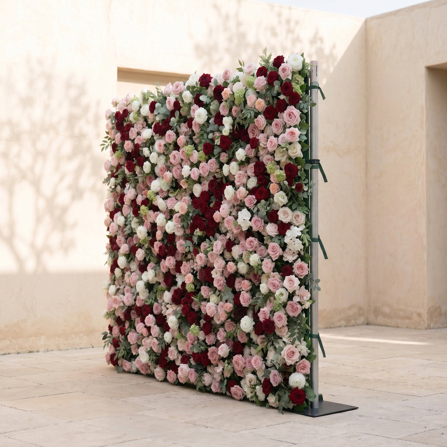 Mavenrella:5D Burgundy Red, Blush Pink &amp; Ivory White Silk Rose Flower Wall Roll-Up Fabric Backdrop for Romantic Weddings &amp; Proposals