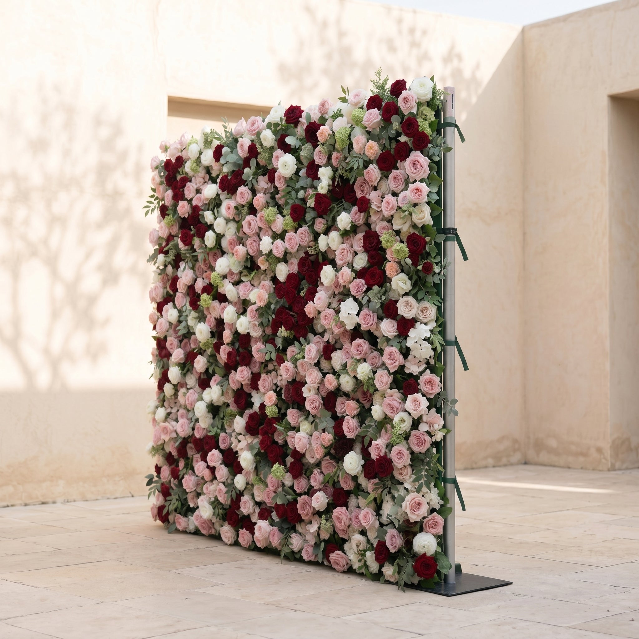 Mavenrella:5D Burgundy Red, Blush Pink &amp; Ivory White Silk Rose Flower Wall Roll-Up Fabric Backdrop for Romantic Weddings &amp; Proposals
