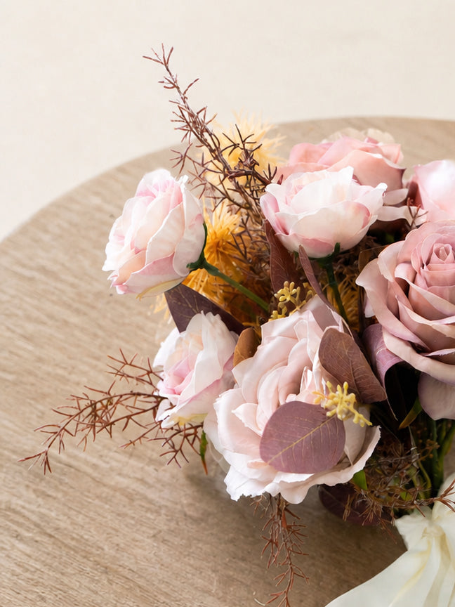 Meliora-7″ Round Bridesmaids’ Bouquet In Vintage Dusty Pink (Set of 2)