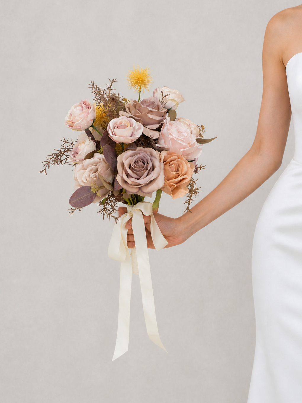 Meliora-7″ Round Bridesmaids’ Bouquet In Vintage Dusty Pink (Set of 2)