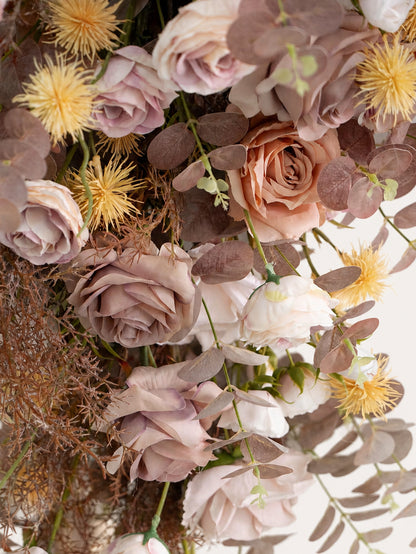 Meliora-Autumn Color Floral Arch with Draping  for Garden Wedding Backdrop