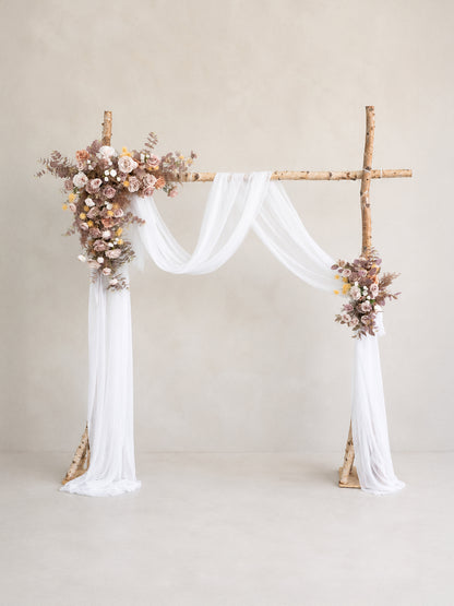Meliora-Autumn Color Floral Arch with Draping  for Garden Wedding Backdrop