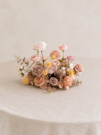 9" Dusty Blush Roses &amp; Autumn Eucalyptus Small Floral Centerpiece for Wedding Reception Guest Tables in Dusty Blush Reverie | Vera