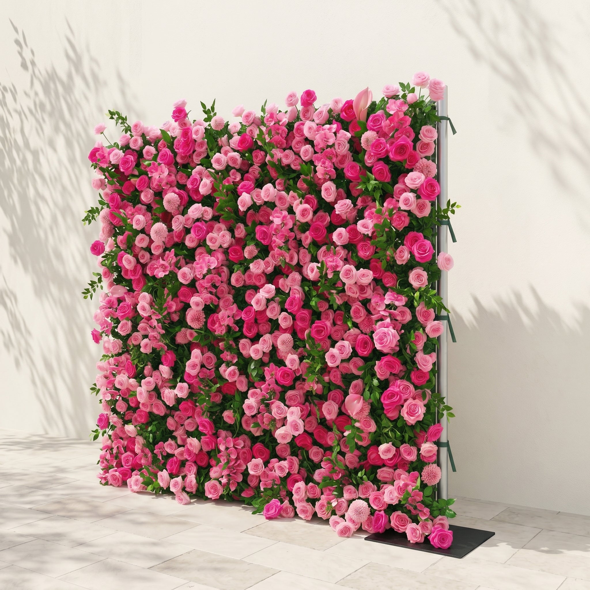 Melorae: Luxury 5D Hot Pink &amp; Blush Silk Floral Wall Roll-Up Backdrop for Vibrant Romantic Weddings