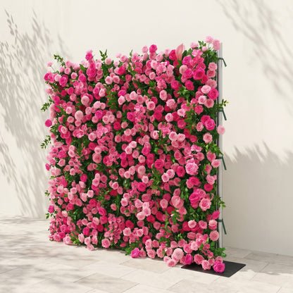 Melorae: Luxury 5D Hot Pink &amp; Blush Silk Floral Wall Roll-Up Backdrop for Vibrant Romantic Weddings