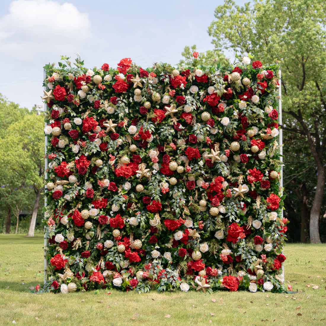 MC-4: Christmas Fabric Backdrop Artificial rolling up flower wall 8*8ft+Xmas Loose Flowers Rose Morning