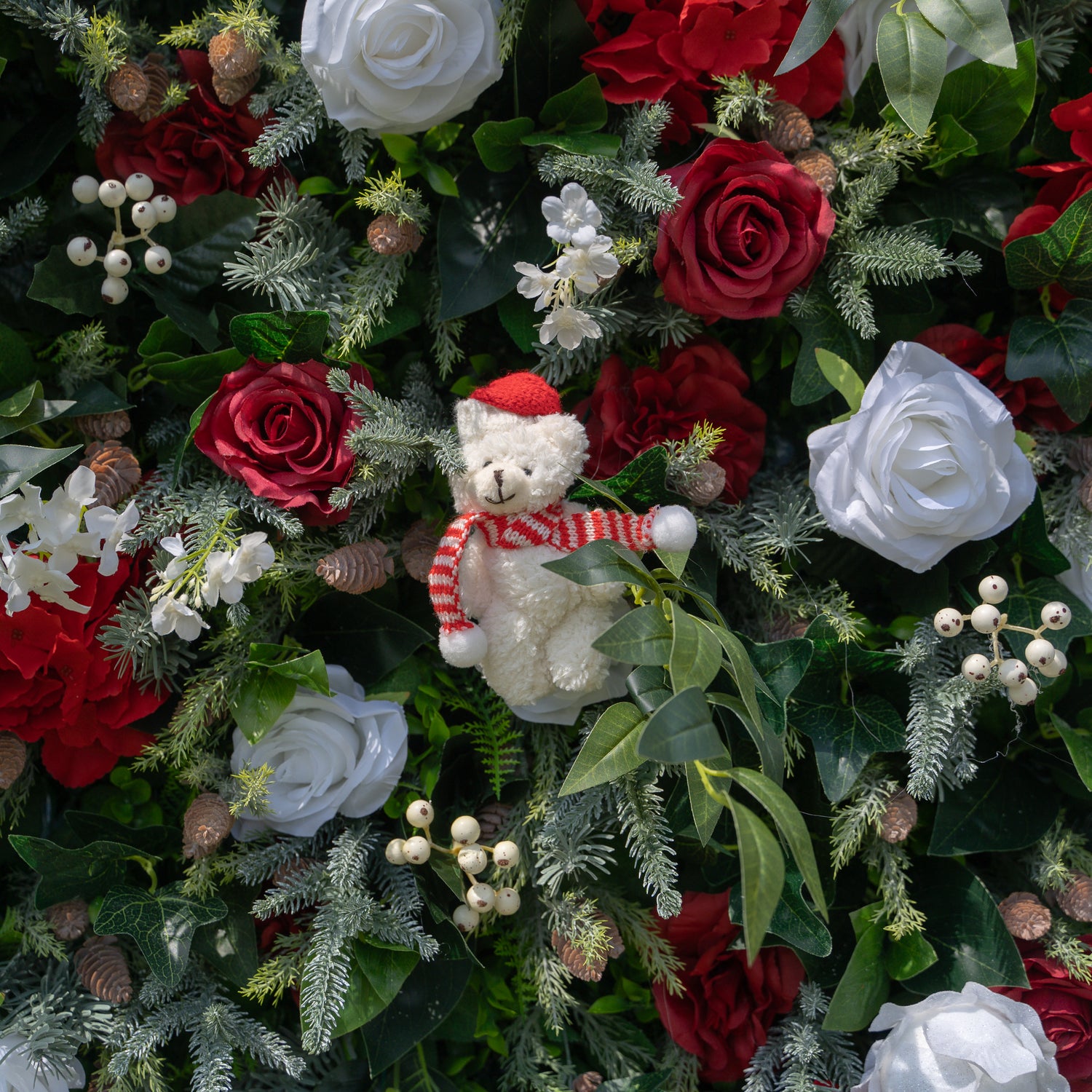 MC-5: Christmas Fabric Backdrop Artificial rolling up flower wall 8*8ft+Xmas Loose Flowers (Ready to ship) Rose Morning