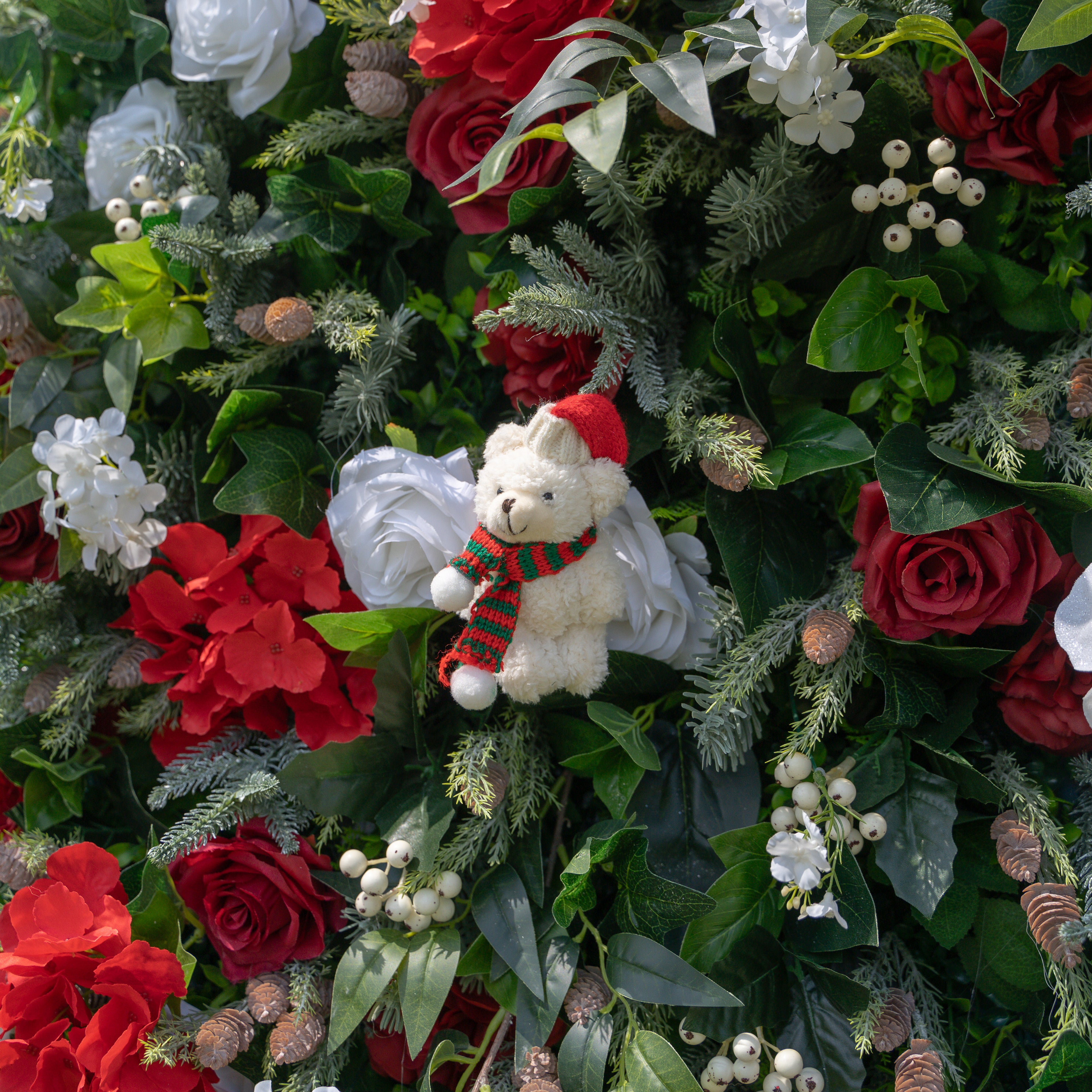 MC-5: Christmas Fabric Backdrop Artificial rolling up flower wall 8*8ft+Xmas Loose Flowers (Ready to ship) Rose Morning