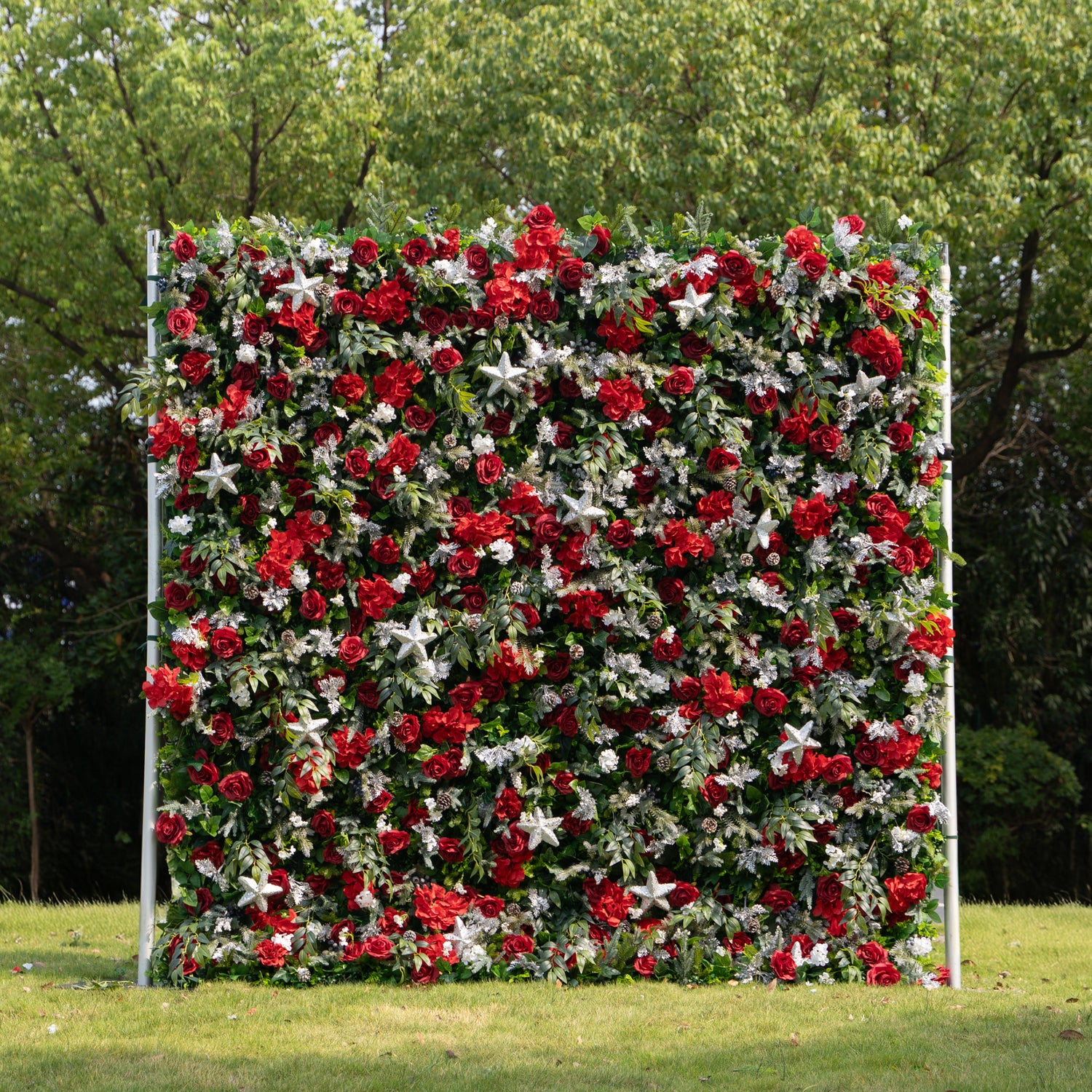 MC-B: Christmas Fabric Backdrop Artificial rolling up flower wall 4*8ft+Xmas Loose Flowers+ 1 Flower Wall Stand Rose Morning